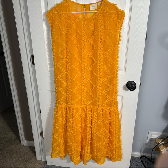 Maeve marigold dress, textured, sheer with slip underneath, size small, spring - Picture 1 of 14